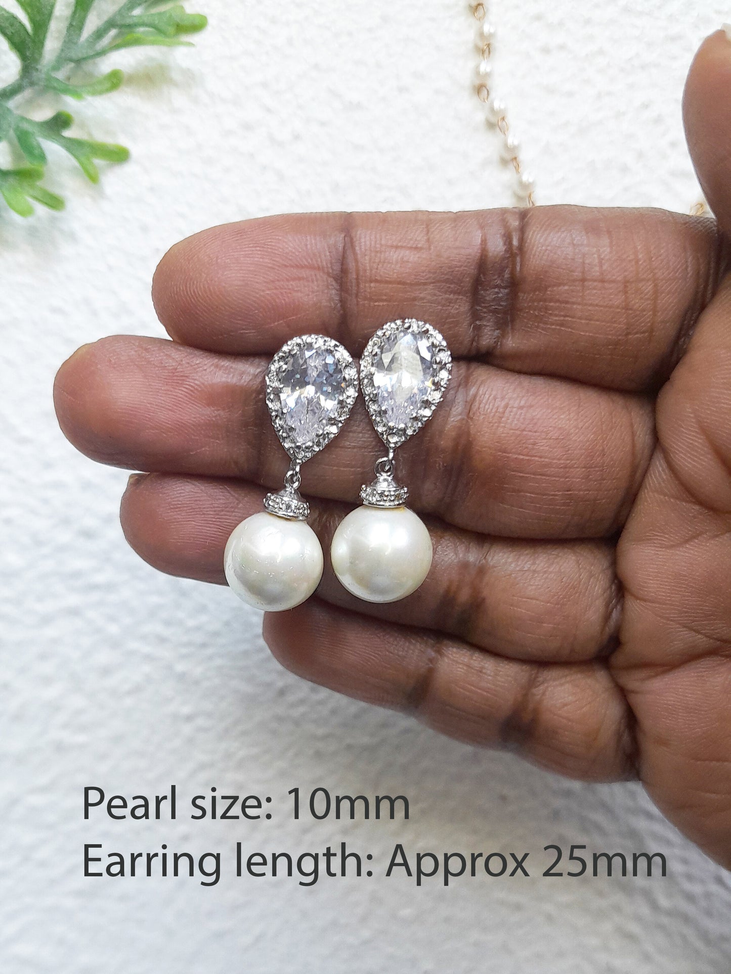 Pearl and Cubic Zirconia Drop Bridal earrings