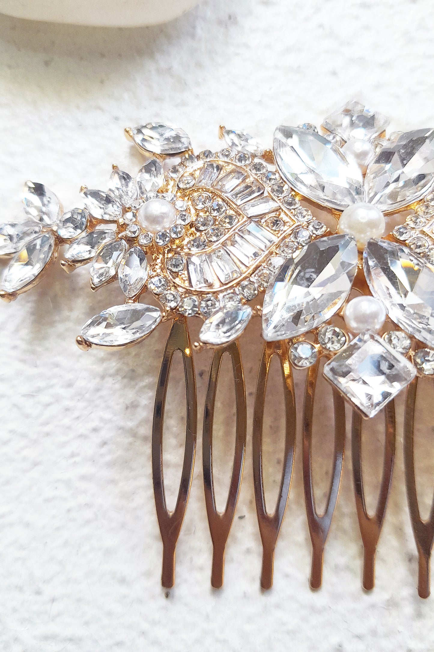 Vintage Style Art Deco Crystal Bridal Comb in Gold and Silver
