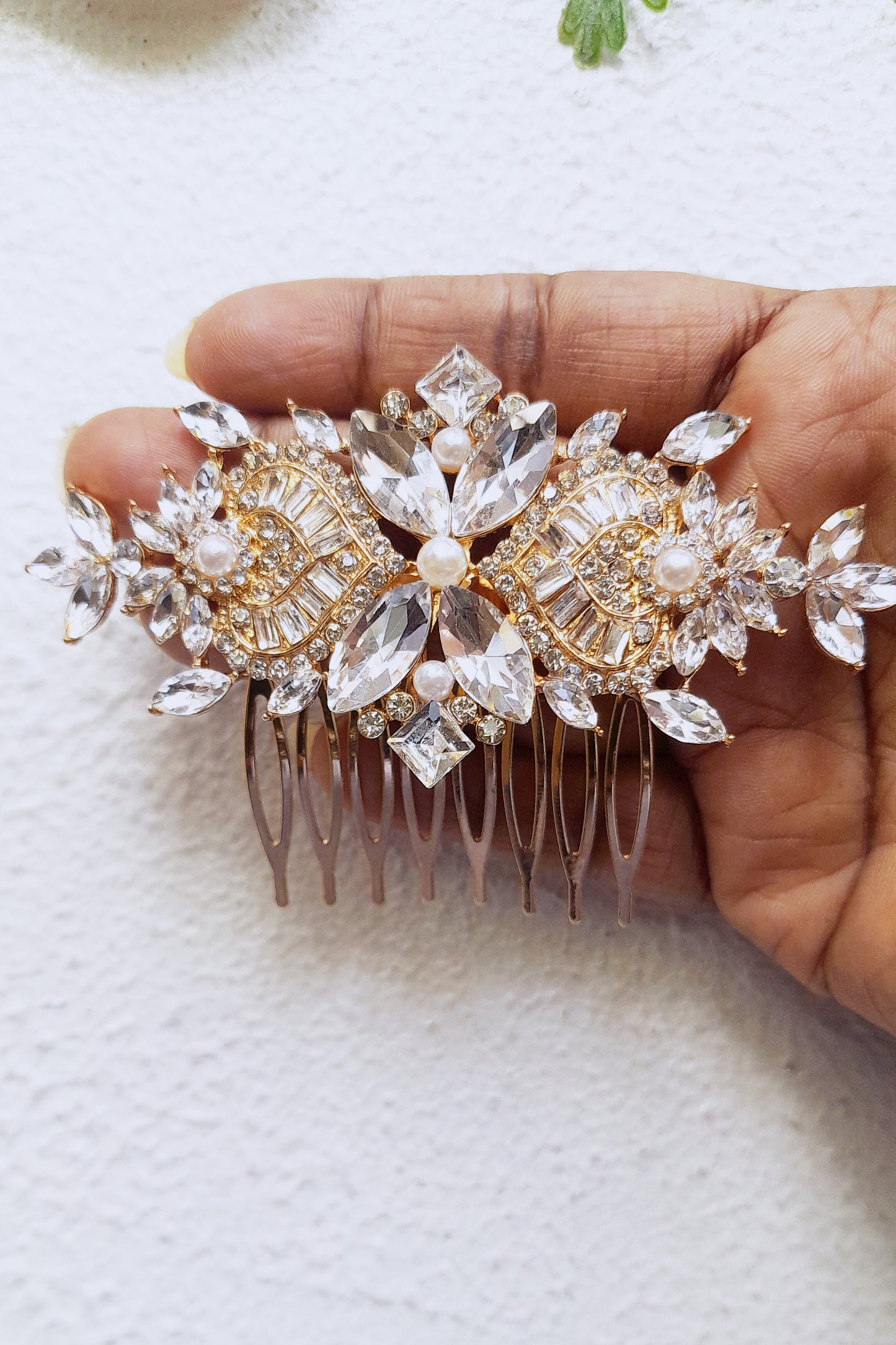 Vintage Style Art Deco Crystal Bridal Comb in Gold and Silver