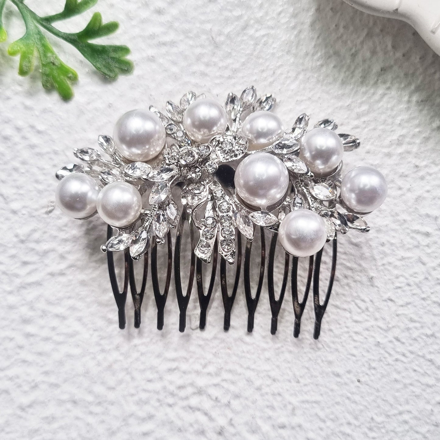 Opulent Small Bridal Comb - Pearl & Silver Detail