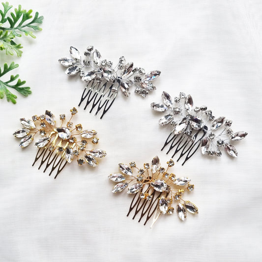 Crystal Leaf Bridal Comb in Gold and Silver