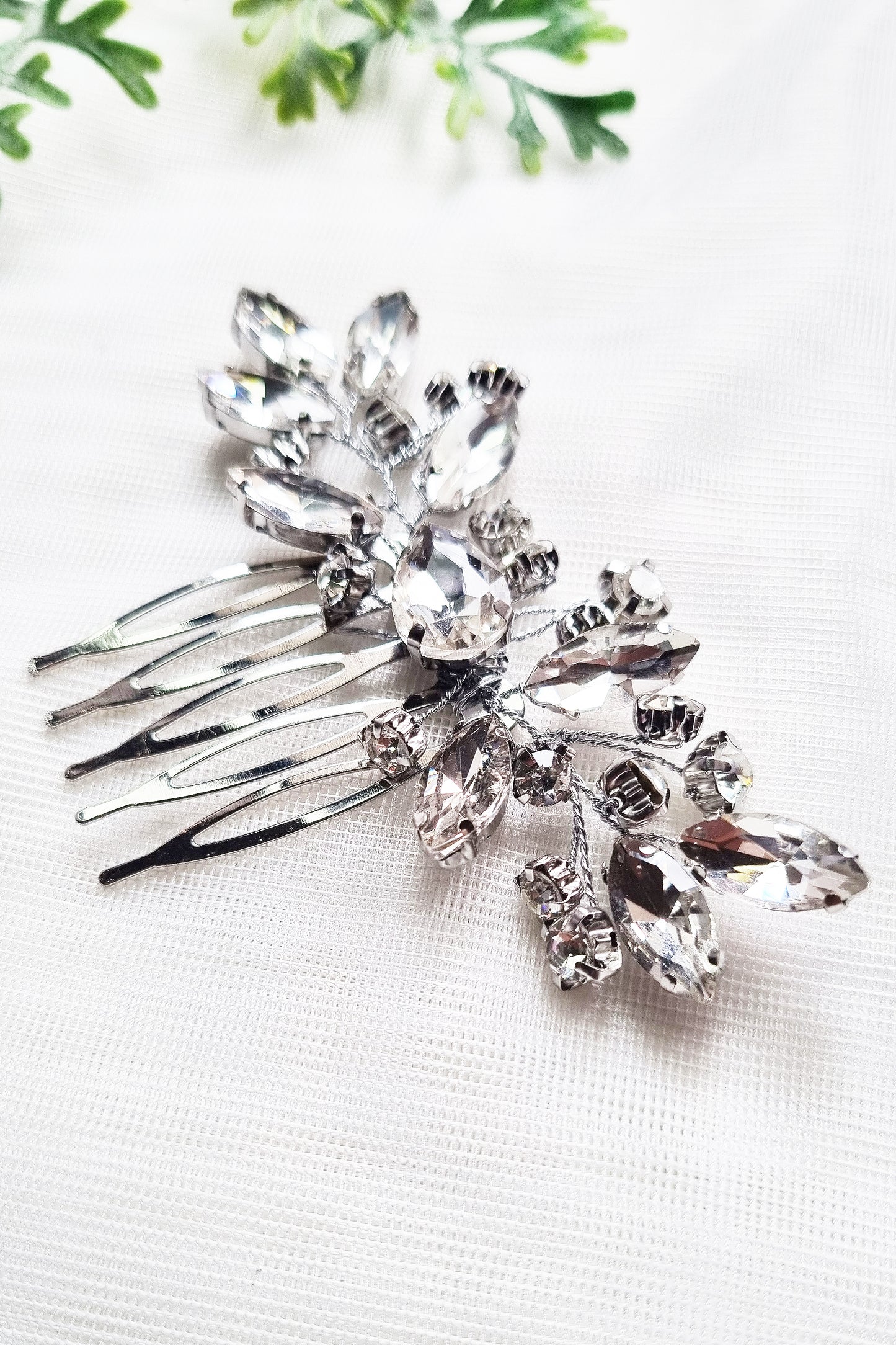 Crystal Leaf Bridal Comb in Gold and Silver
