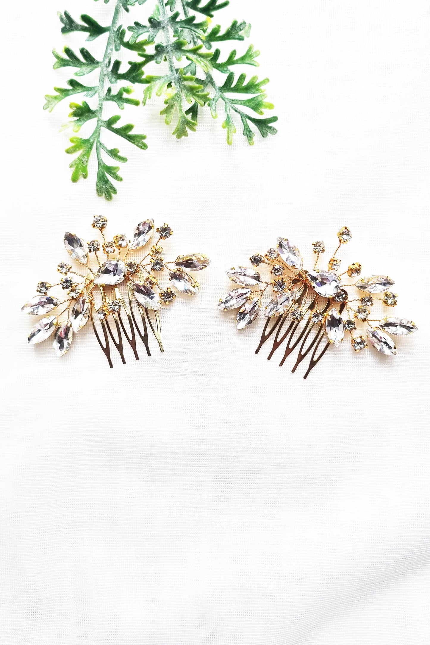 Crystal Leaf Bridal Comb in Gold and Silver