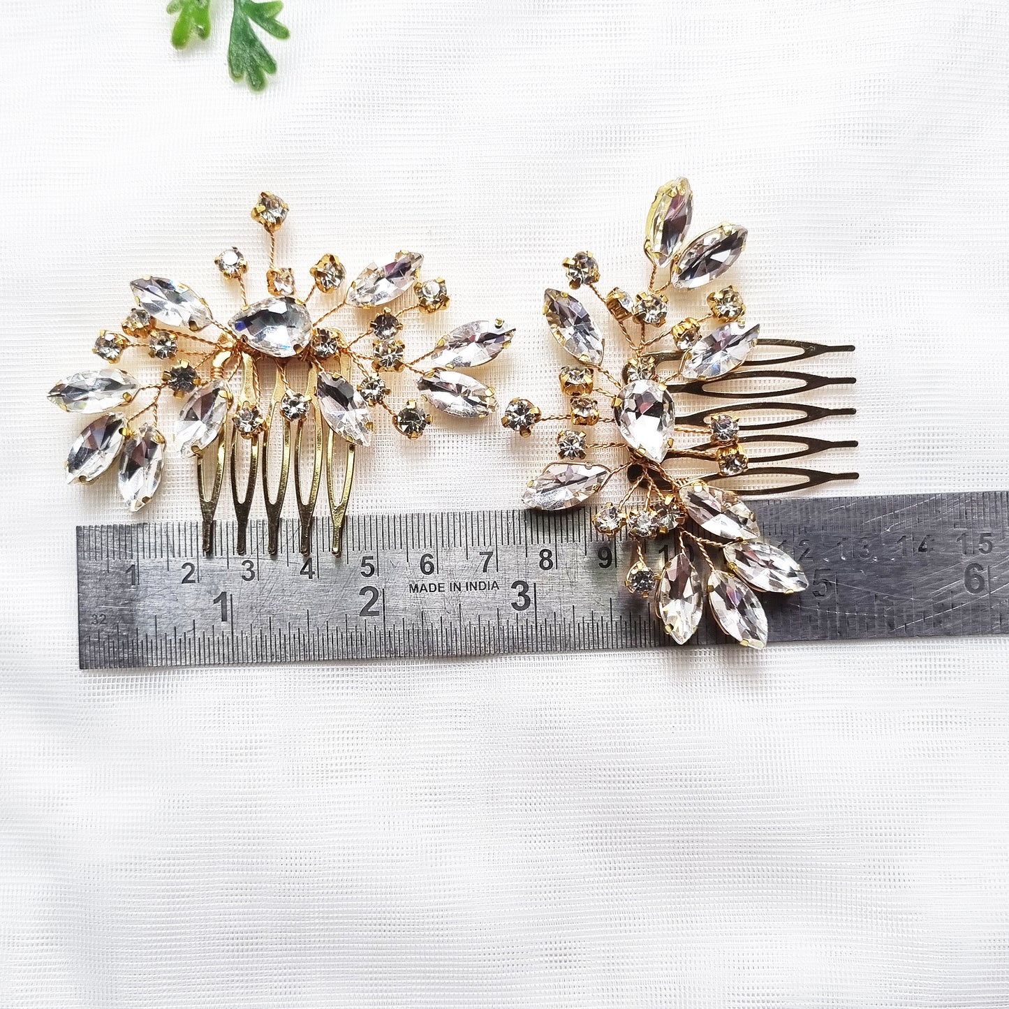 Crystal Leaf Bridal Comb in Gold and Silver