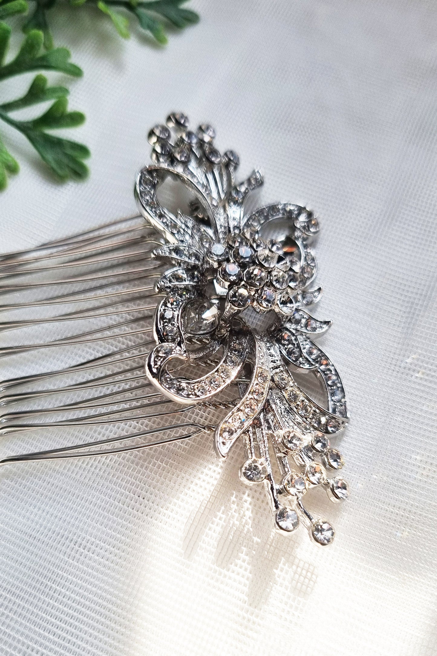 Vintage Sparkle Hair Comb Silver