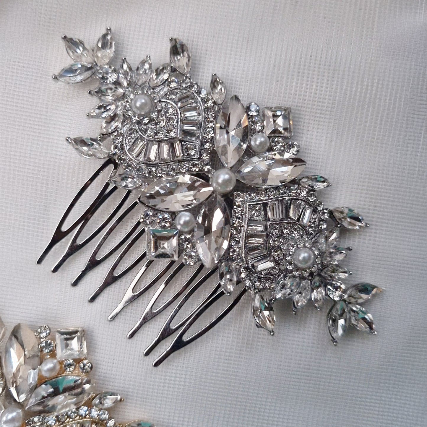 Vintage Style Art Deco Crystal Bridal Comb in Gold and Silver
