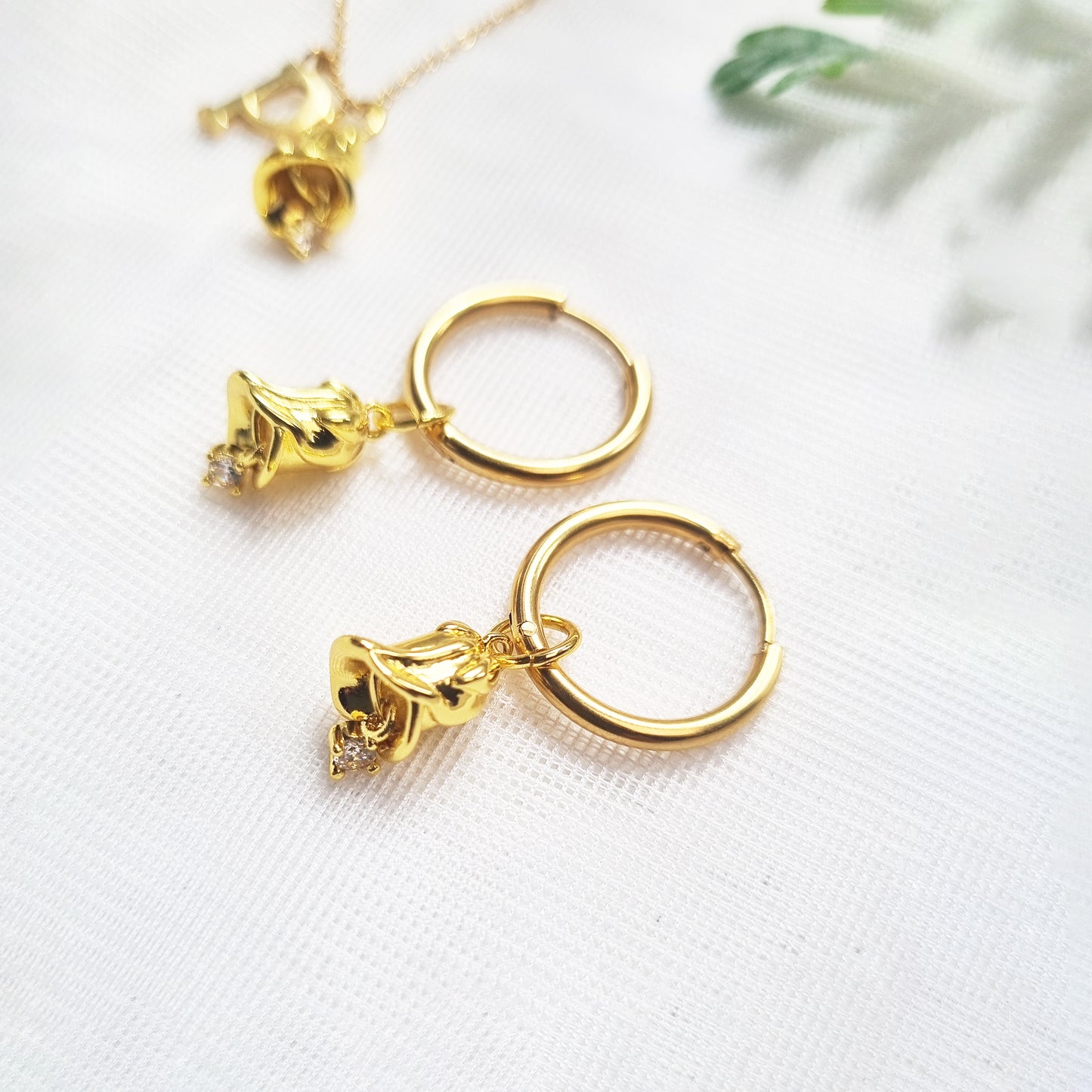 Birth Flower Hoop Earrings - 18K Gold Plated