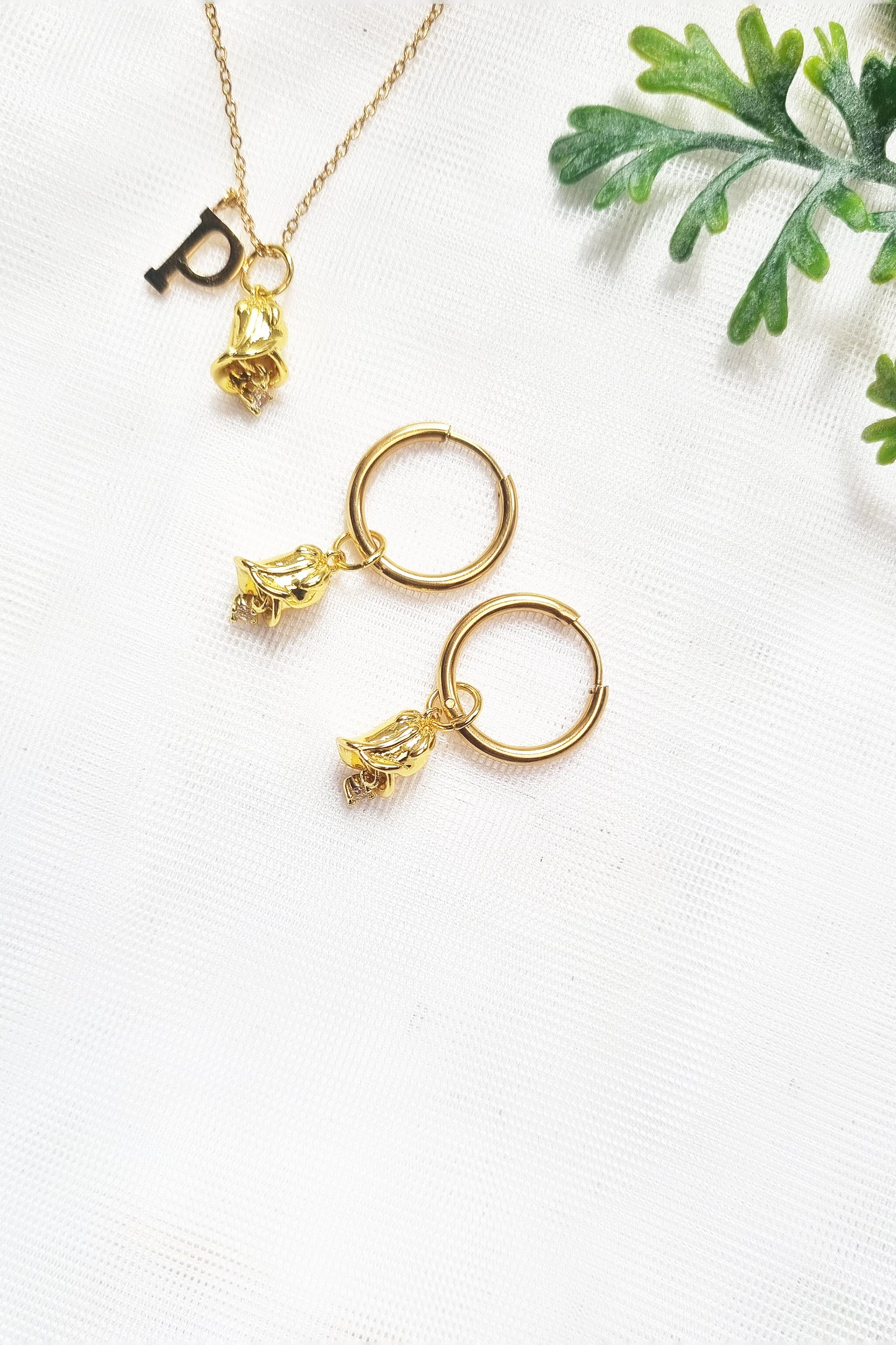Birth Flower Hoop Earrings - 18K Gold Plated
