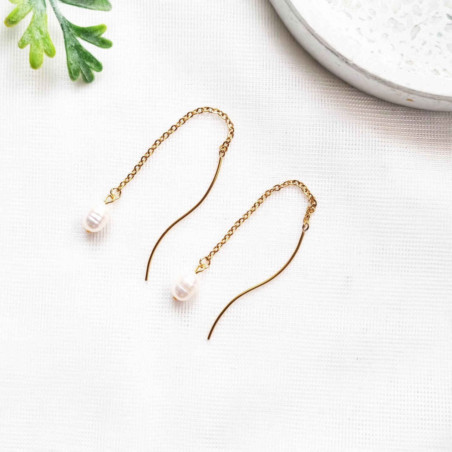 Dangle Pearl Earrings Set | Multi Piercing Gold