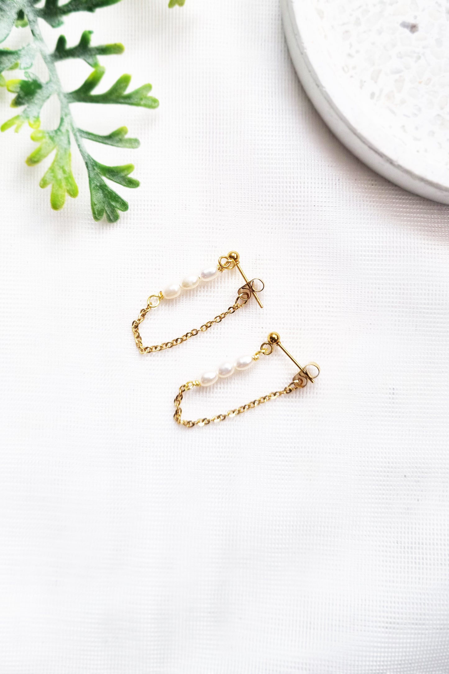 Dangle Pearl Earrings Set | Multi Piercing Gold