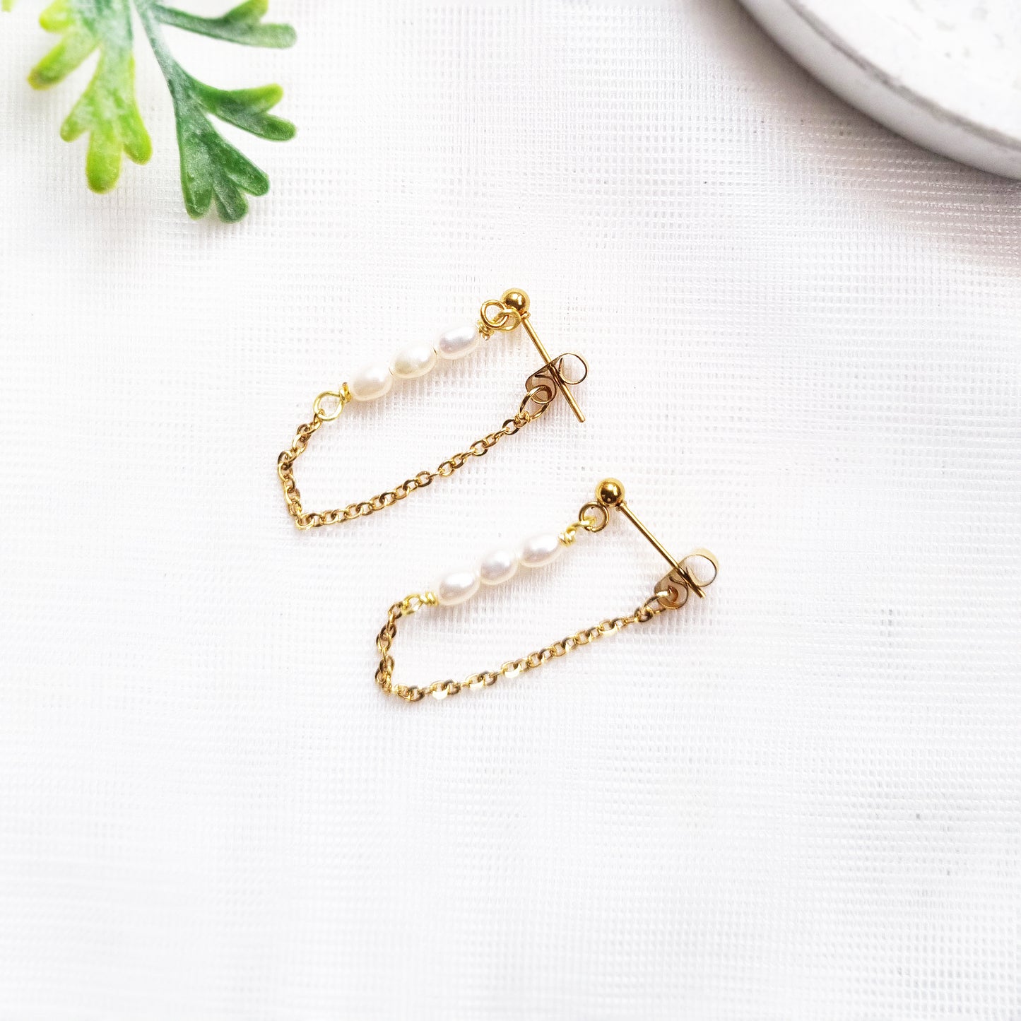 Dangle Pearl Earrings Set | Multi Piercing Gold