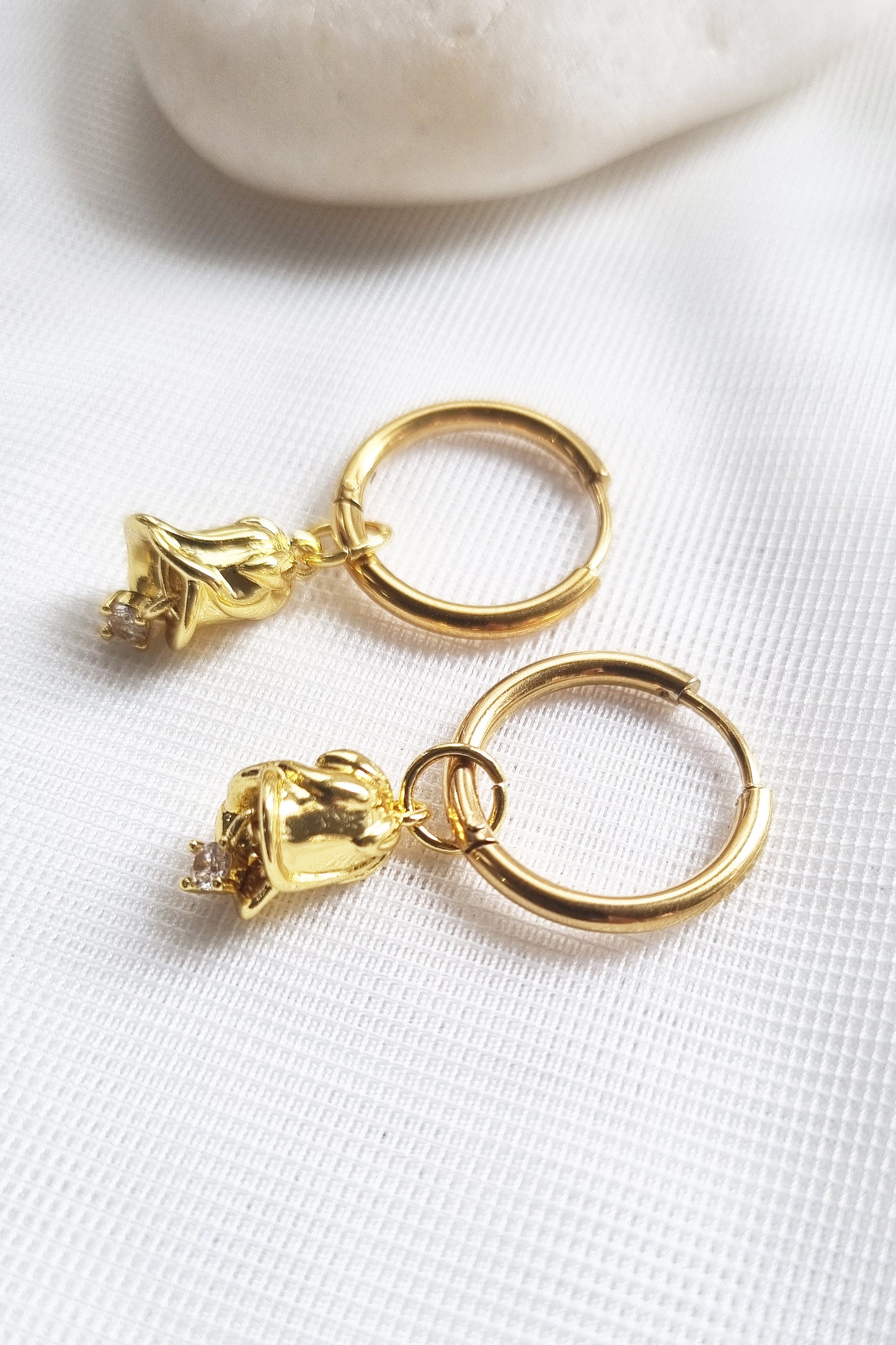 Birth Flower Hoop Earrings - 18K Gold Plated
