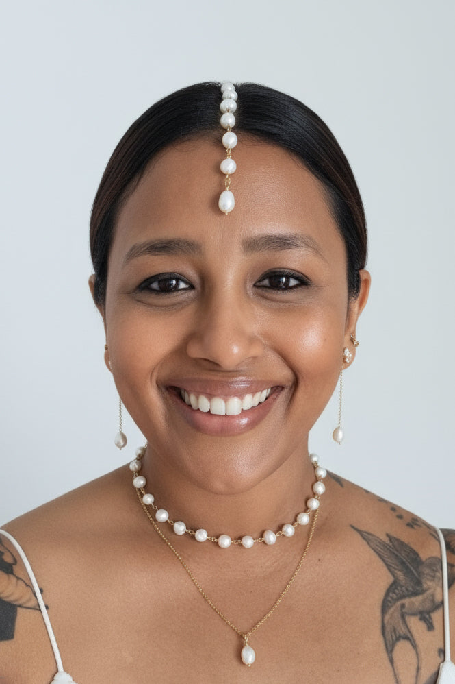 Freshwater Pearl Maang Tikka, Minimalist Bridal Hair Jewelry, Boho Indian Wedding Accessory