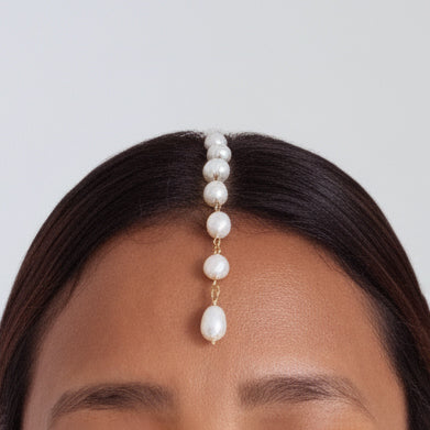 Freshwater Pearl Maang Tikka, Minimalist Bridal Hair Jewelry, Boho Indian Wedding Accessory