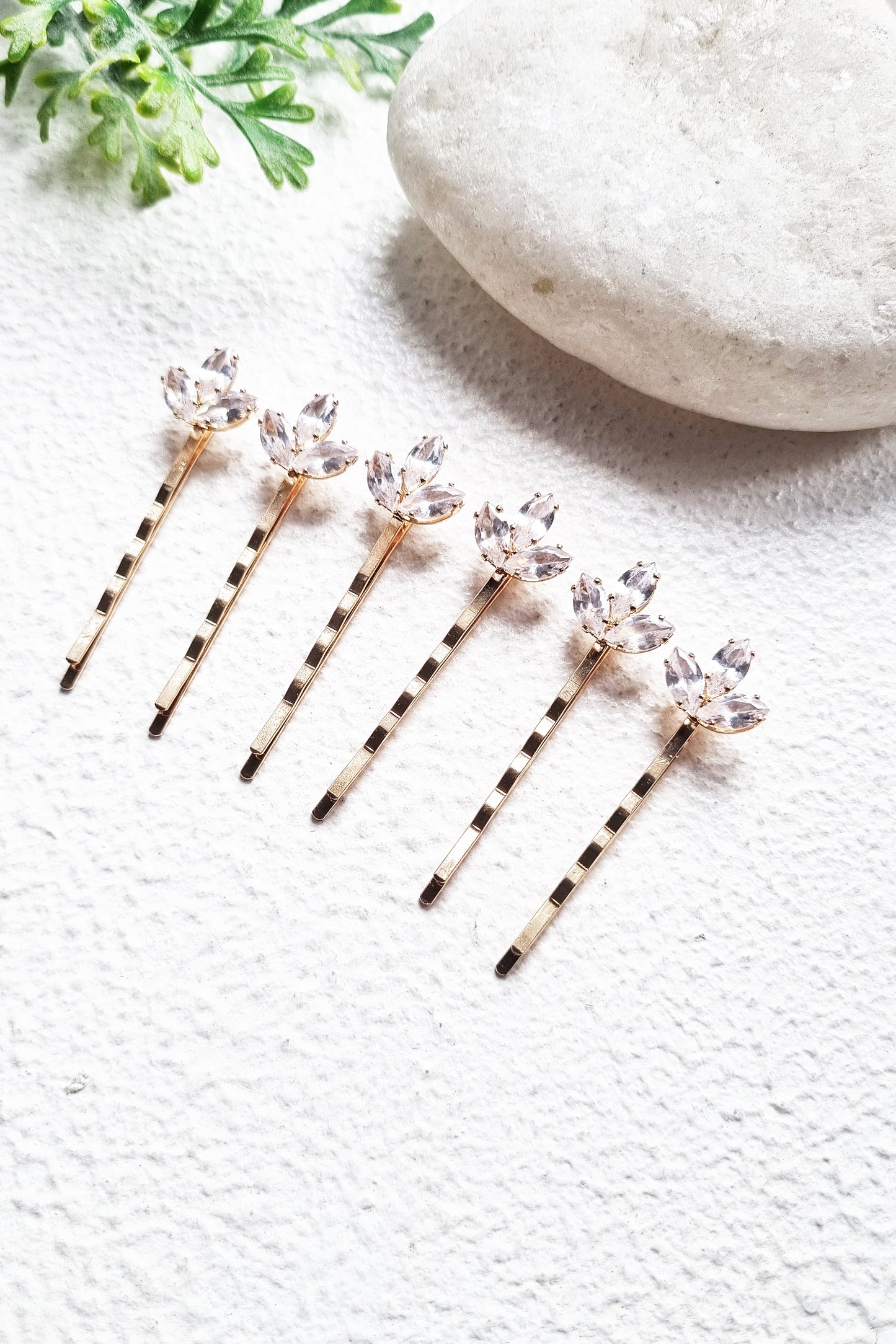Marquise Crystal Hair Clips Set in Gold, Silver, Rose Gold - 6 pcs