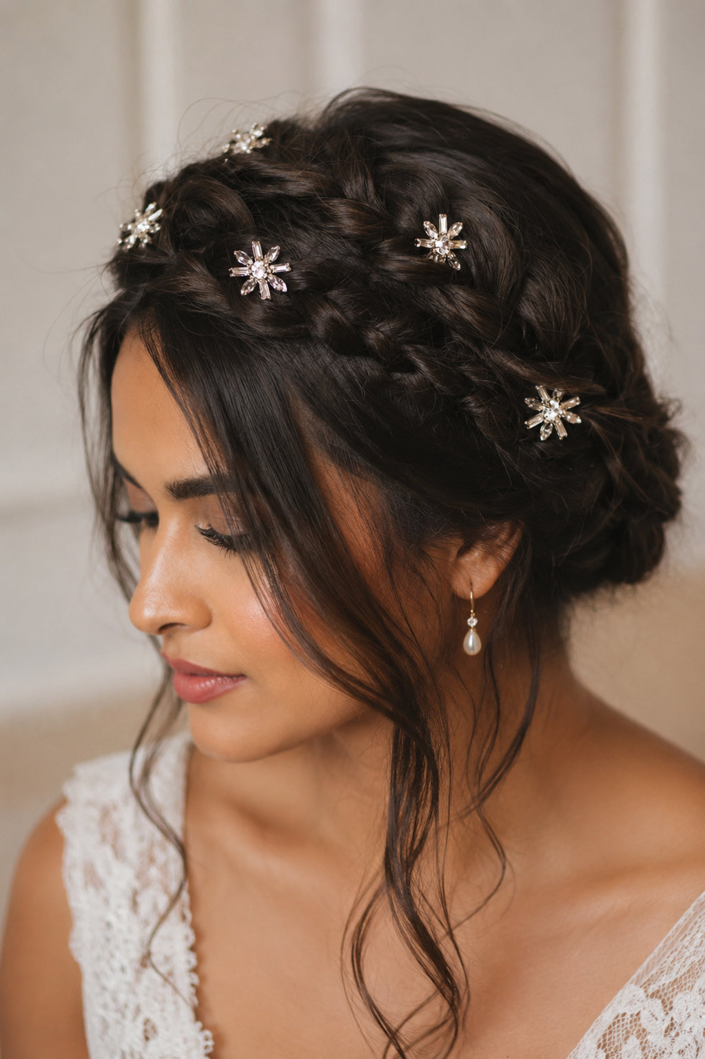 Art Deco Floral Bridal Crystal Hair Pins for Wedding - Gold Set of 3
