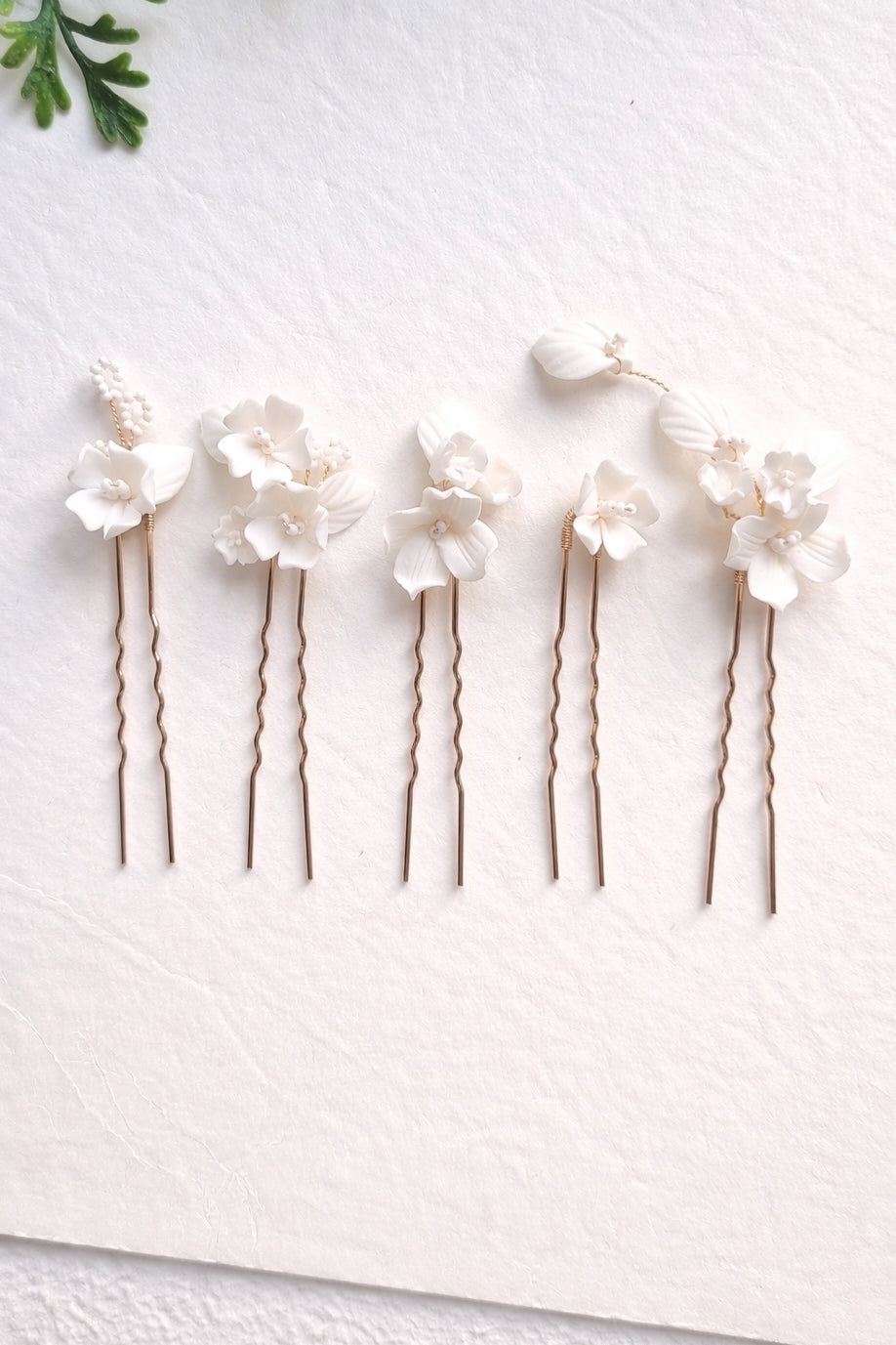 Ceramic Flower Bridal Hair Pins - Gold & Silver Wedding Sets