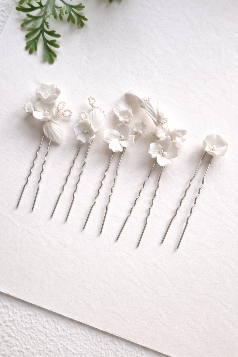 Ceramic Flower Bridal Hair Pins - Gold & Silver Wedding Sets
