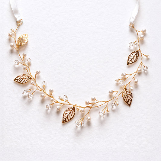 Minimalist Gold Leaf Hair Vine for Flower Girls & Bridesmaids