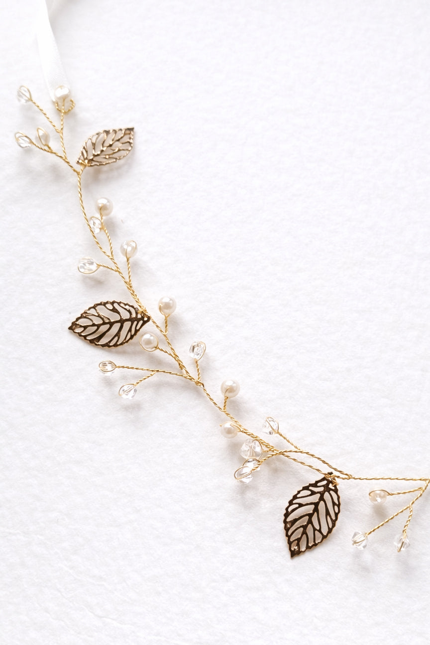 Minimalist Gold Leaf Hair Vine for Flower Girls & Bridesmaids