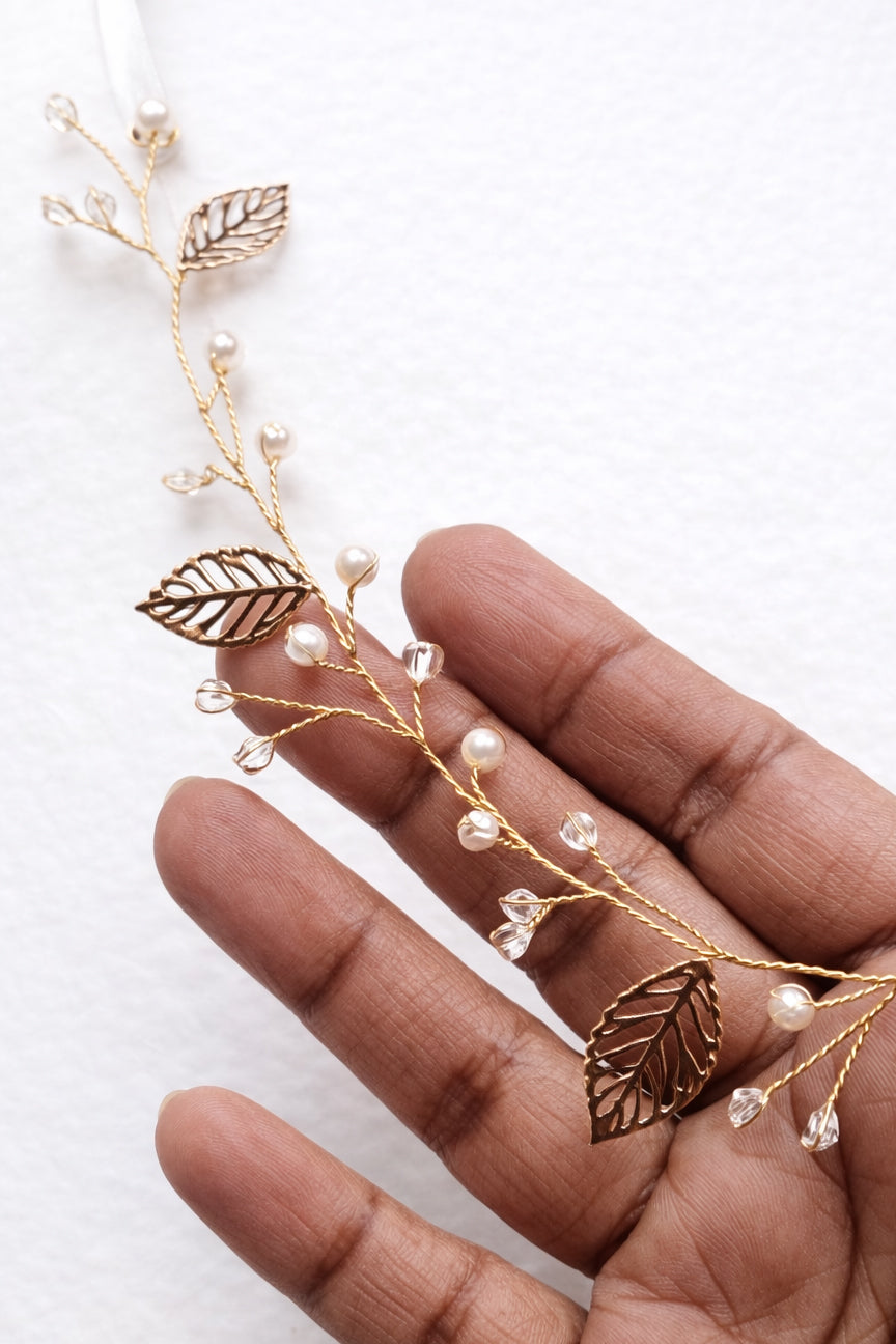 Minimalist Gold Leaf Hair Vine for Flower Girls & Bridesmaids
