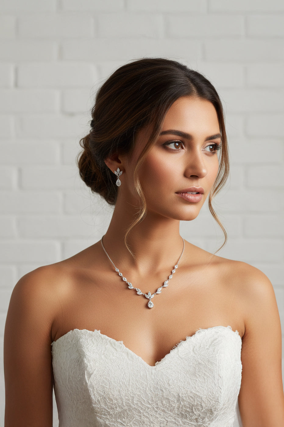 Dainty Marquise Leaf Wedding Necklace with Pear Drop