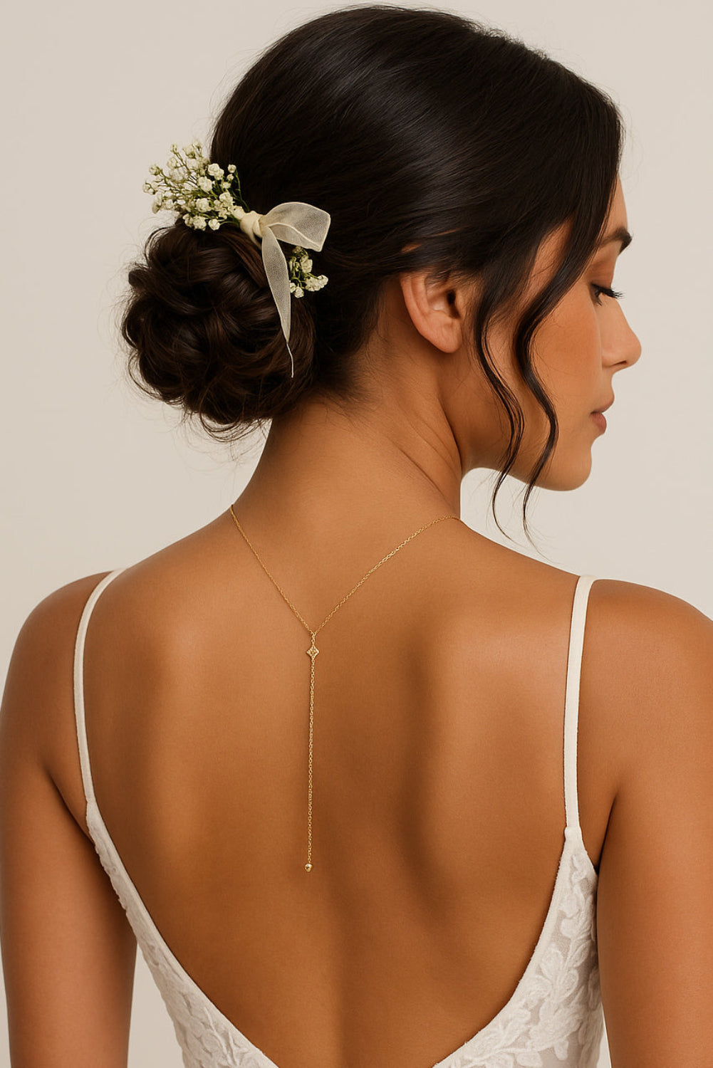 Minimal backdrop necklace, Y chain, back jewelry