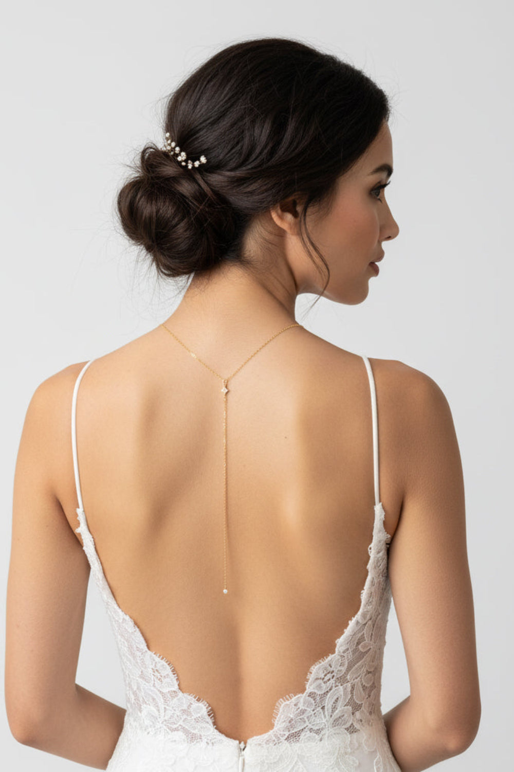 Minimal backdrop necklace, Y chain, back jewelry