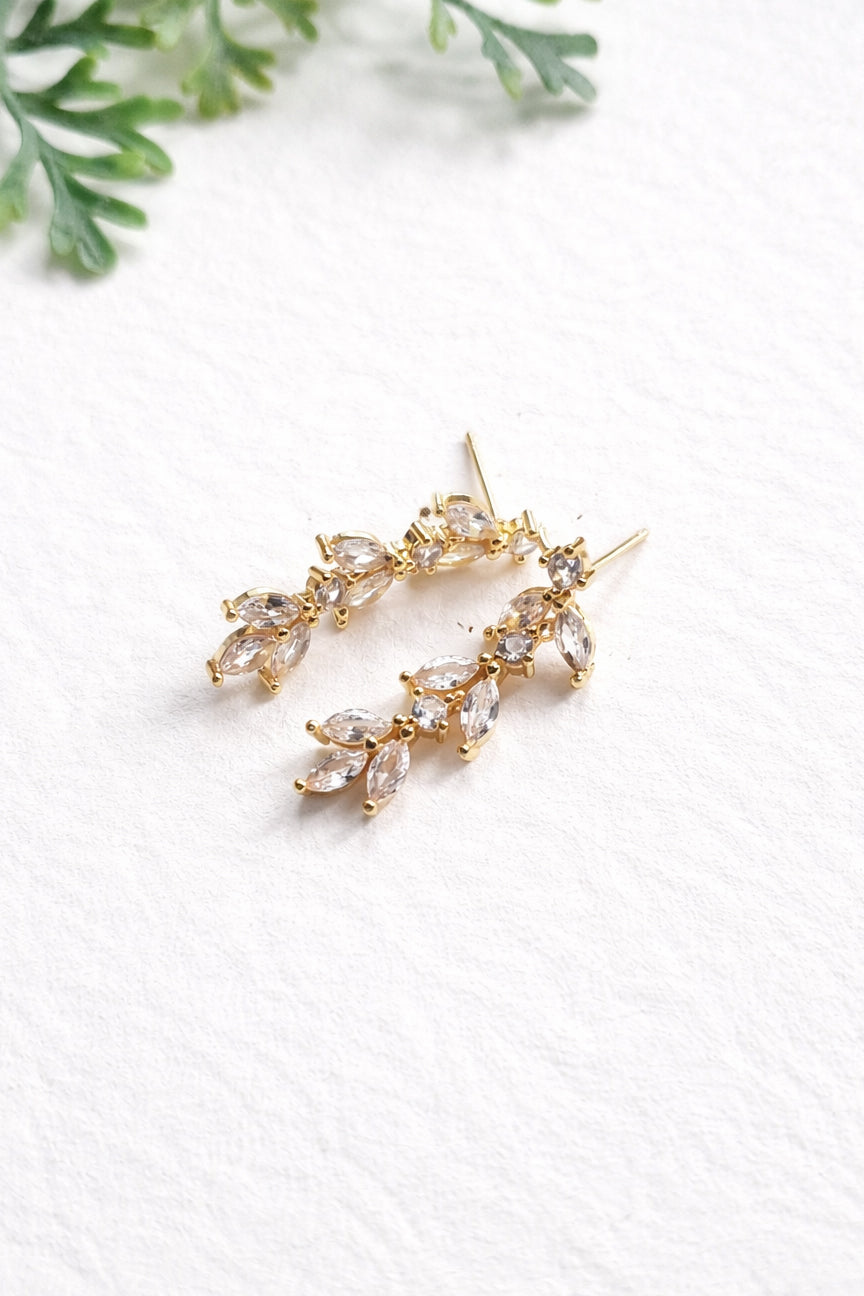 Marquise CZ Leaf Dangle Earrings Silver & Gold