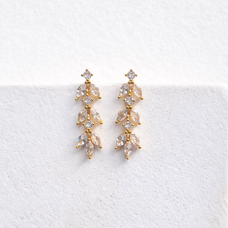 Marquise CZ Leaf Dangle Earrings Silver & Gold