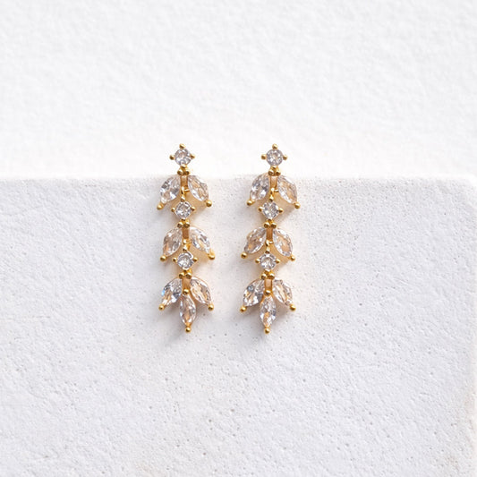 Marquise CZ Leaf Dangle Earrings Silver & Gold