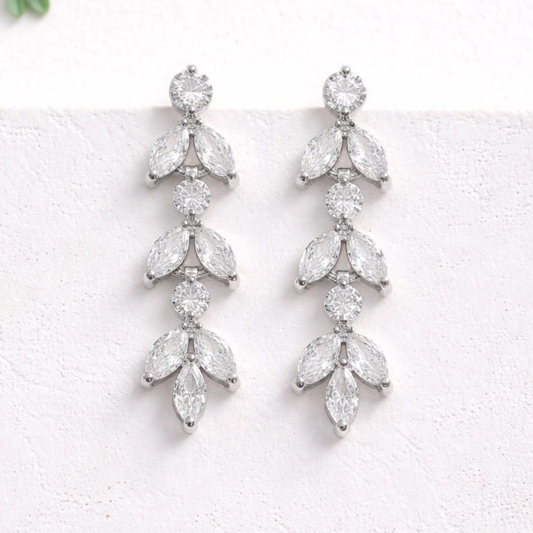 Marquise CZ Leaf Dangle Earrings Silver & Gold