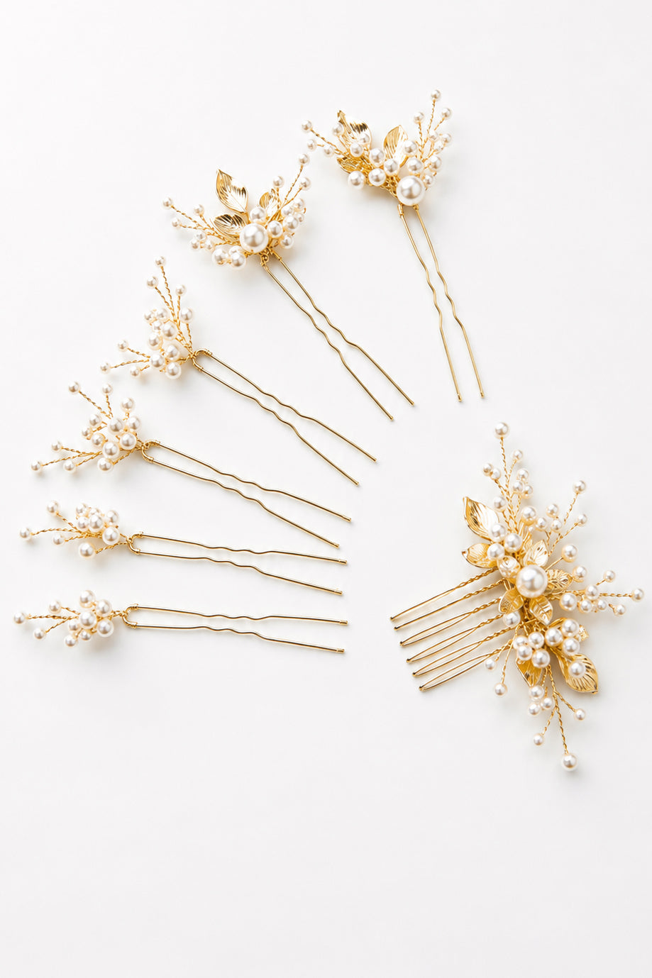 Gold Floral & Pearl Bridal Hair Accessory Set