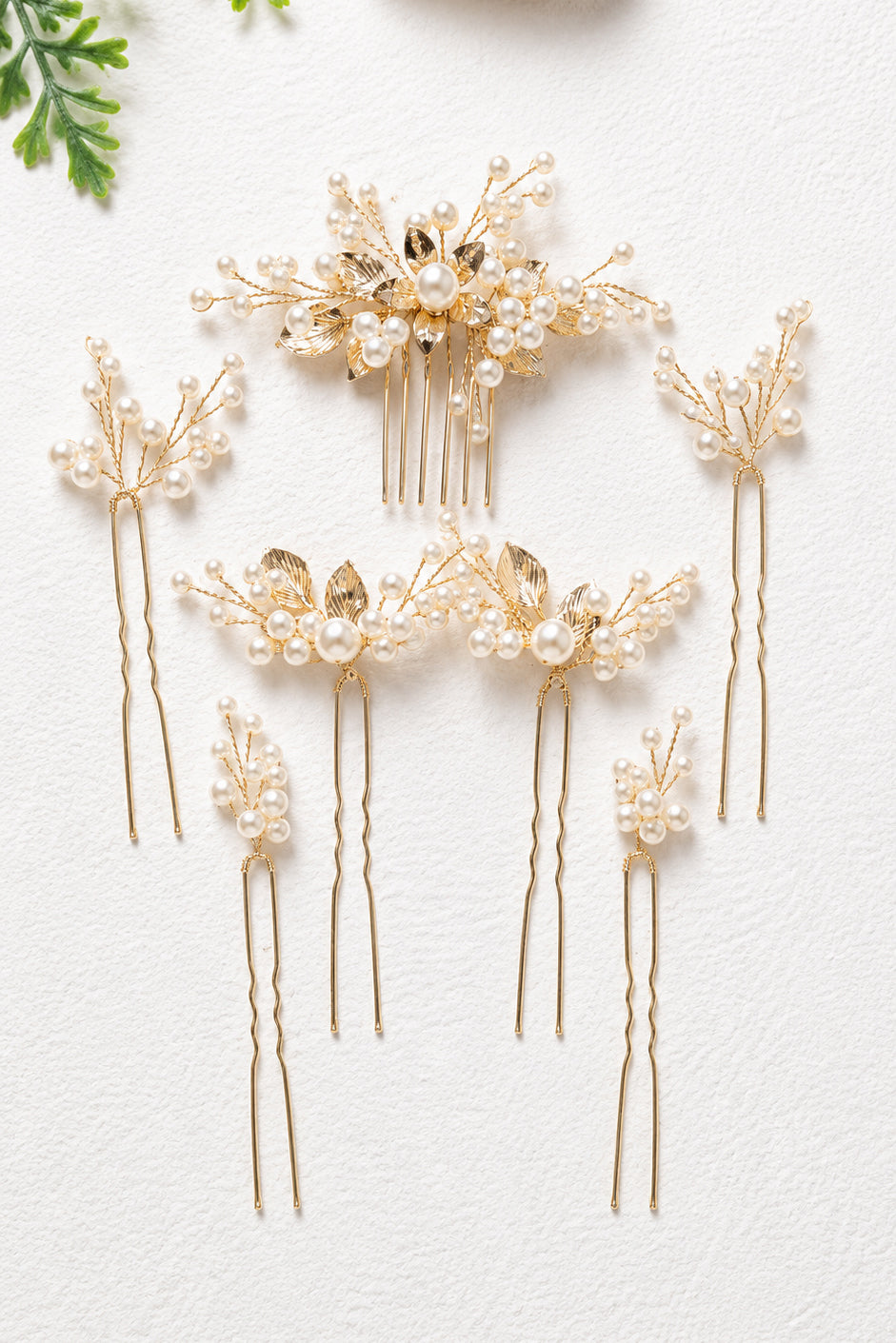 Gold Floral & Pearl Bridal Hair Accessory Set