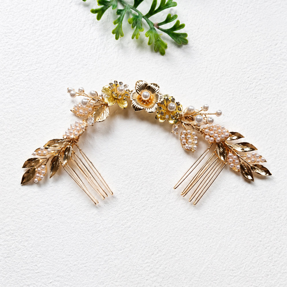 Gold Metal Flower Bridal Headpiece for Updo Finished With Comb
