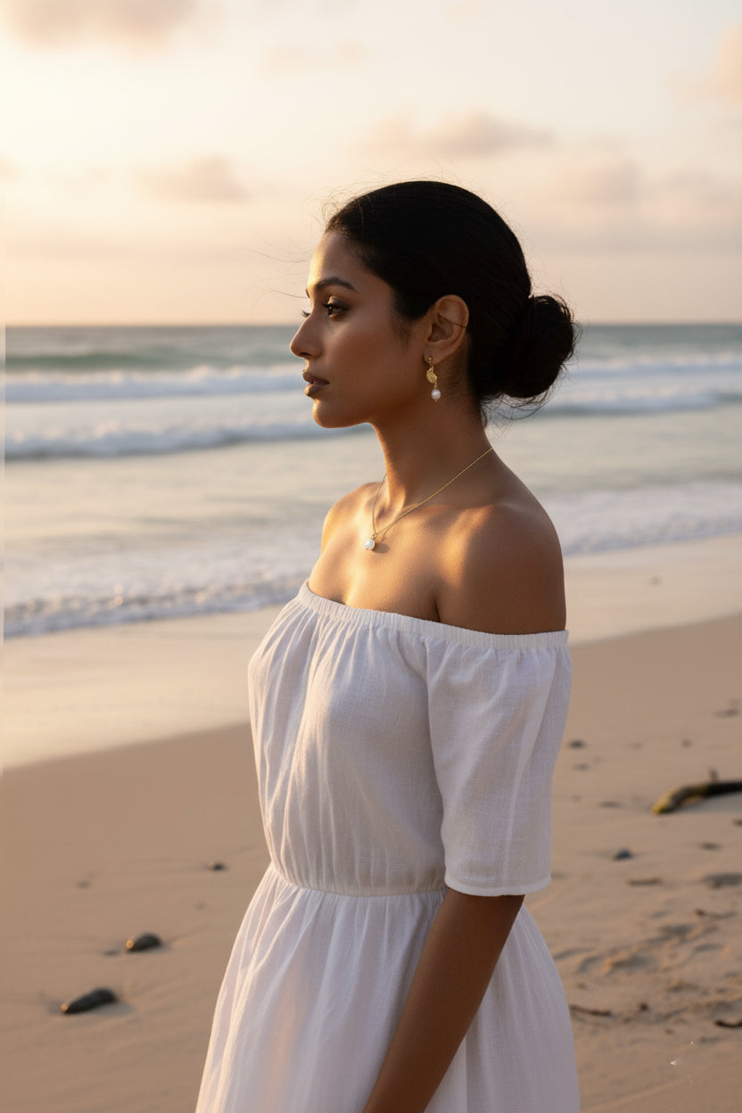 Gold Conch Shell Pearl Drop Earrings