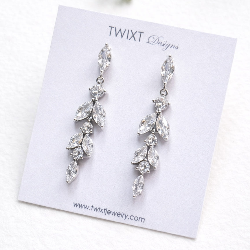 Marquise and Solitaire Crystal Drop Earrings in Gold and Silver