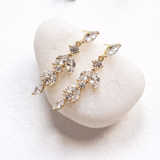 Marquise and Solitaire Crystal Drop Earrings in Gold and Silver