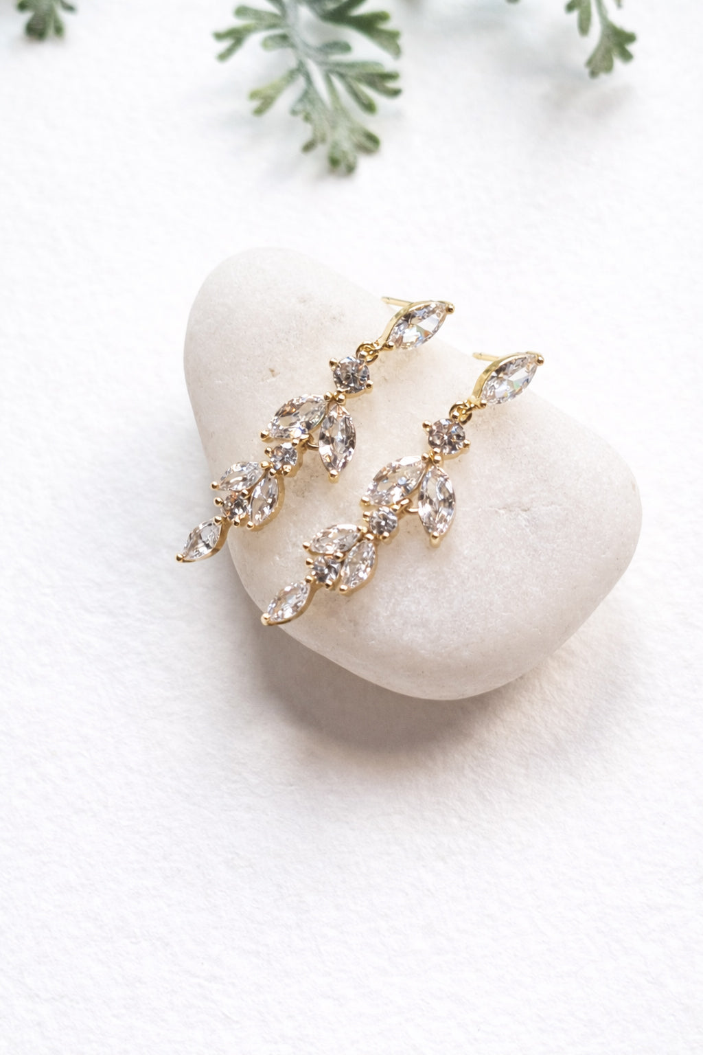 Marquise and Solitaire Crystal Drop Earrings in Gold and Silver