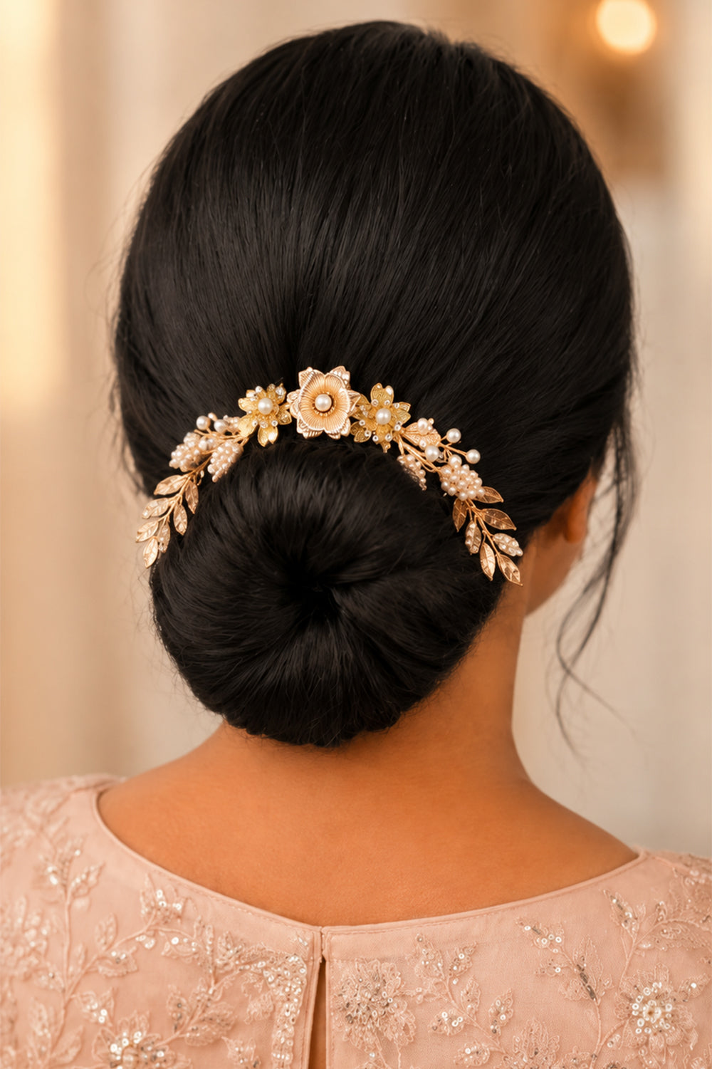 Gold Metal Flower Bridal Headpiece for Updo Finished With Comb
