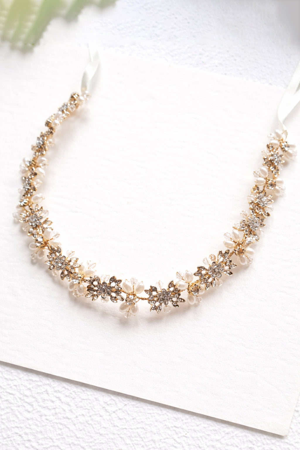 Gold and Pearl Bridal Hair Vine -  Wedding Headband
