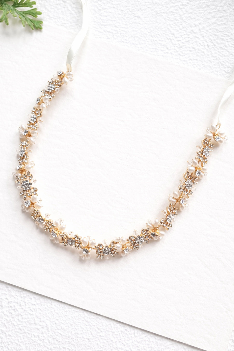 Gold and Pearl Bridal Hair Vine -  Wedding Headband