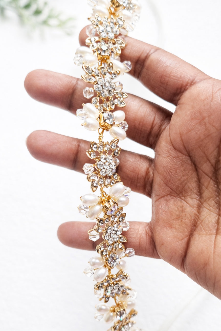 Gold and Pearl Bridal Hair Vine -  Wedding Headband