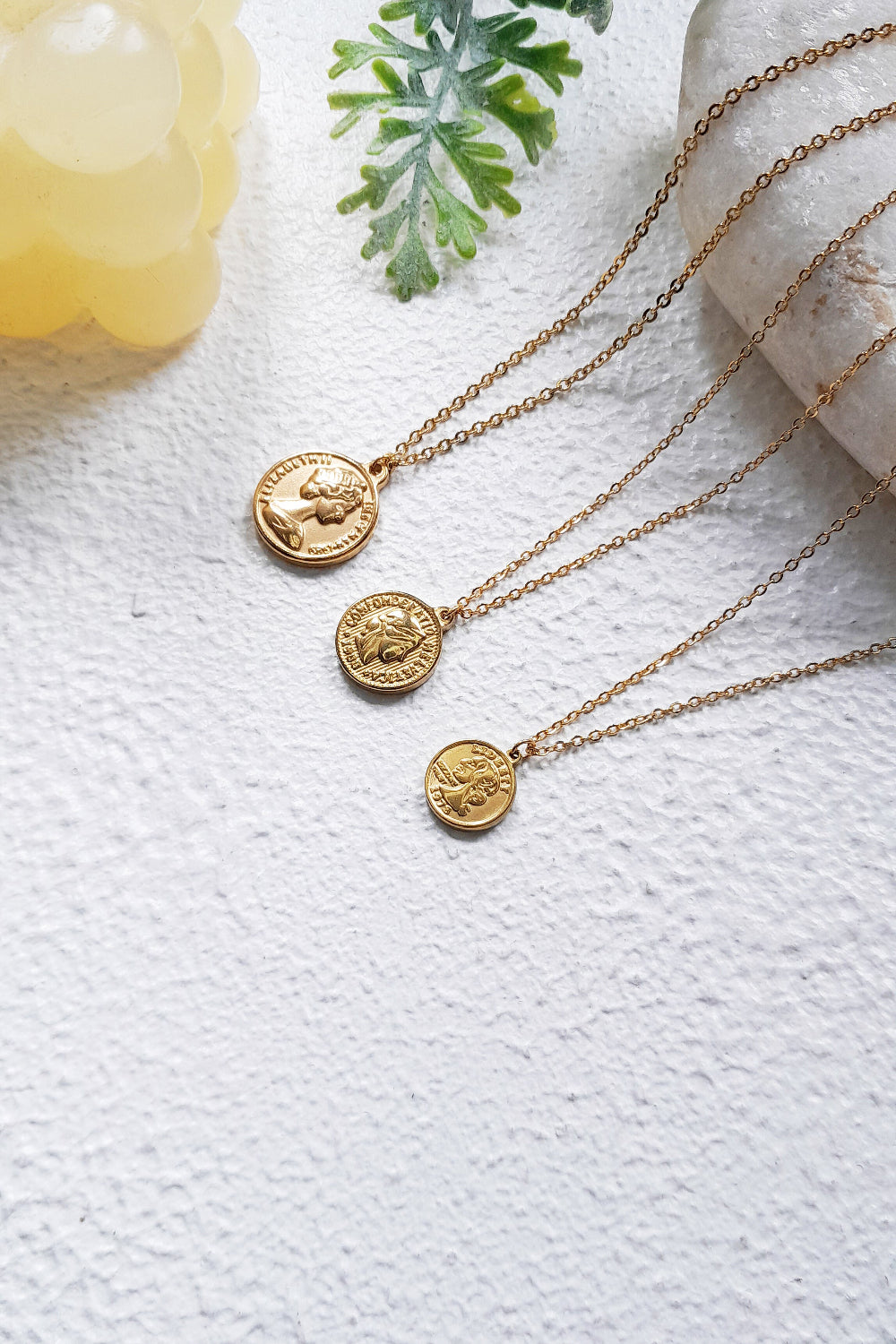 Gold coin necklace, medallion disc necklace, waterproof 18k gold plated necklace