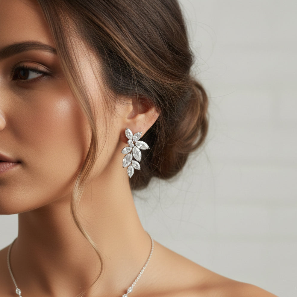 Romantic Crystal Bridal Stud Earrings Silver