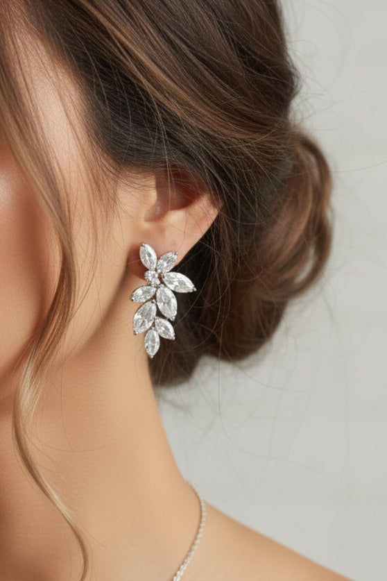 Romantic Crystal Bridal Stud Earrings Silver