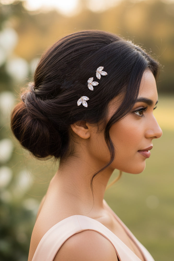 Marquise Crystal Hair Clips Set in Gold, Silver, Rose Gold - 6 pcs