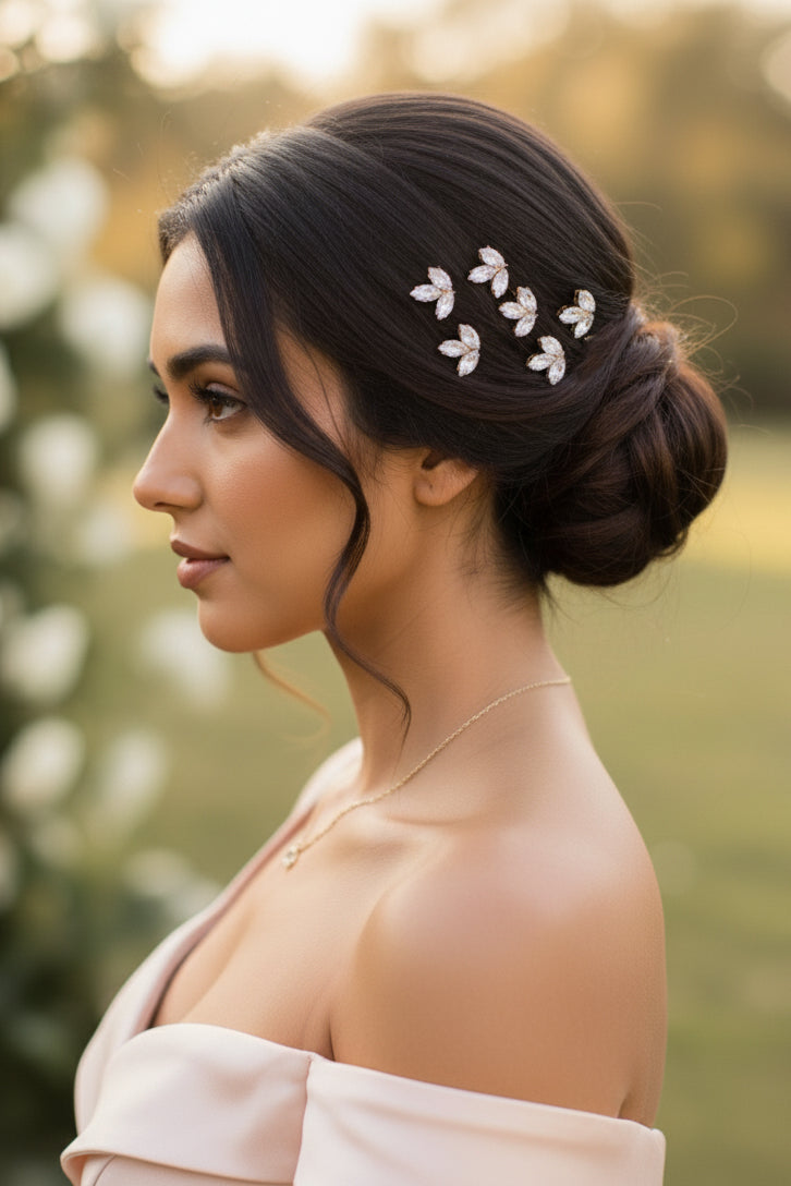 Marquise Crystal Hair Clips Set in Gold, Silver, Rose Gold - 6 pcs