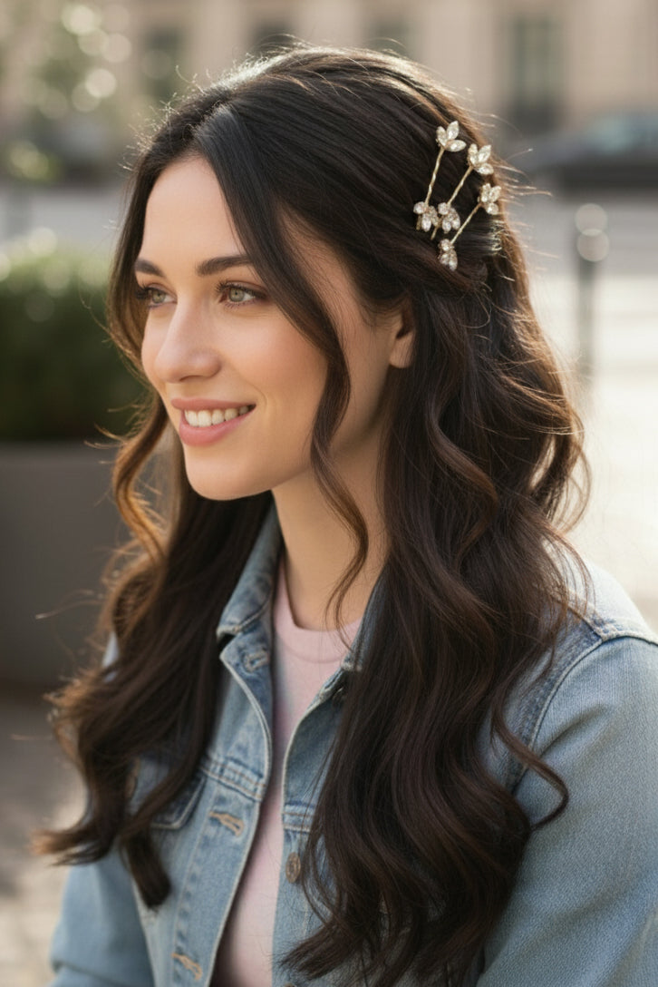 Marquise Crystal Hair Clips Set in Gold, Silver, Rose Gold - 6 pcs