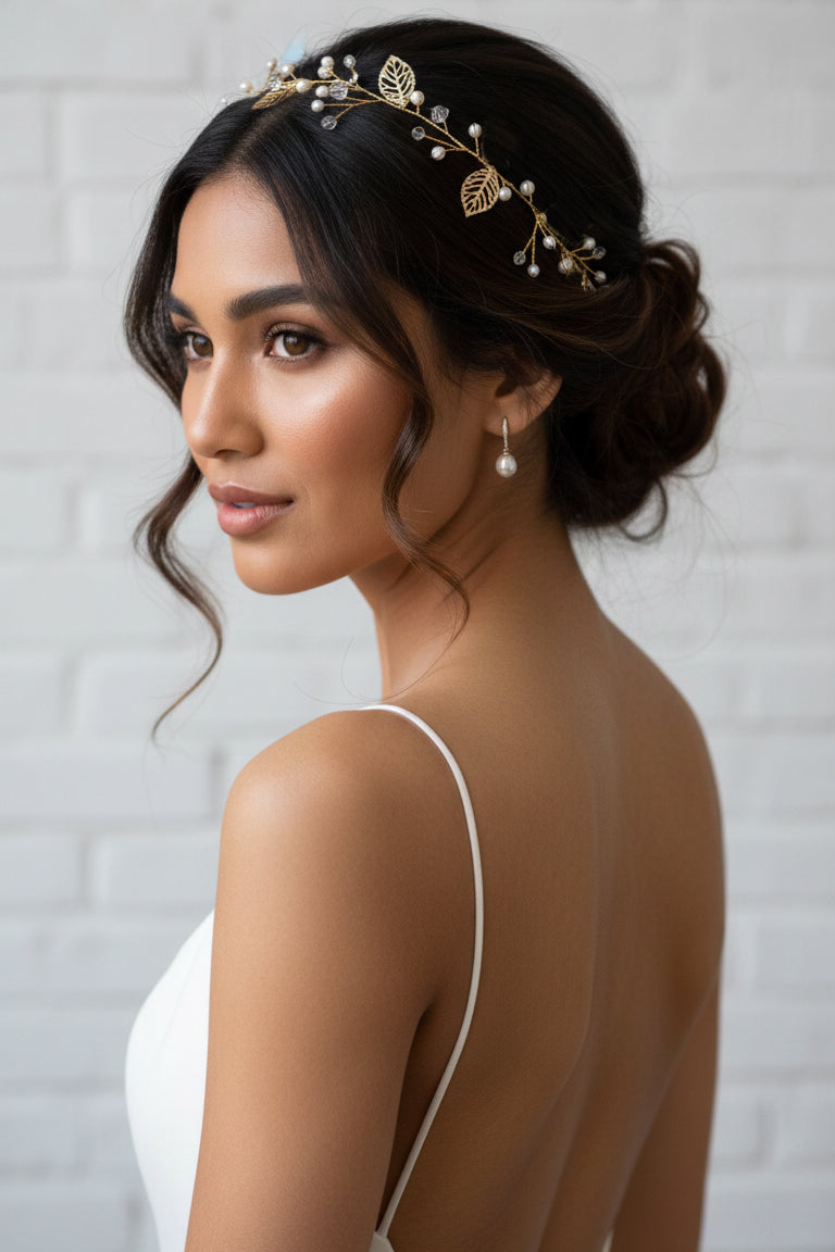 Minimalist Gold Leaf Hair Vine for Flower Girls & Bridesmaids